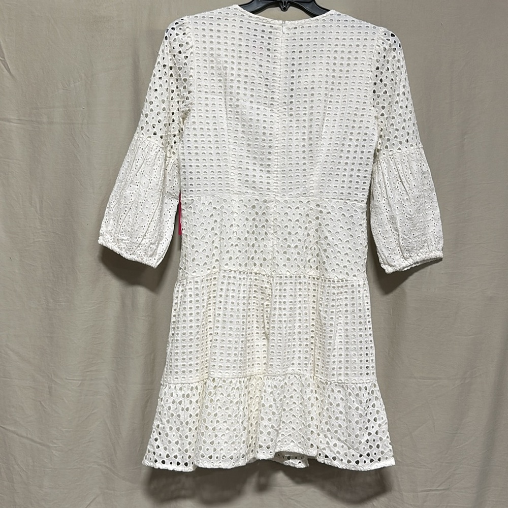 Vince Camuto White Eyelet V-Neck Tiered Dress - Picture 5 of 9
